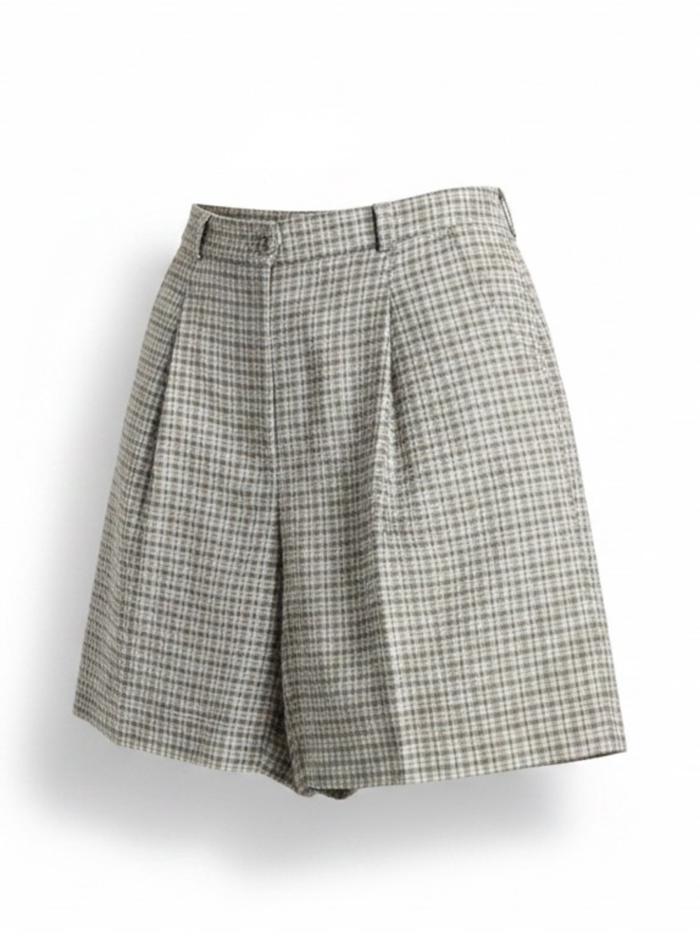 High-Waist Plaid Tailored Shorts — Grey Check